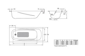 Стальная ванна BLB Universal Anatomica HG 170x75 см B75L с отверстиями под ручки 208 мм в Нижнем Новгороде 3